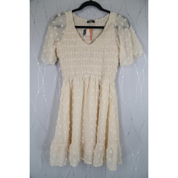 NWT BTBFM Ivory Smocked Short Sleeve Bohemian Summer Dress - Picture 5 of 10